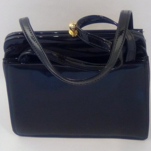 Black Patent Handbag Made in Kowloon Hong Kong by Nancy Handbag Factory - Picture 5 of 6